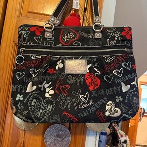 Coach Black and Red Graphic Tote